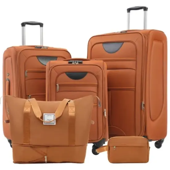 NAYSAYE Luggage Softside Expandable 3 Piece Luggage Set with Duffel Bag TSA Lock Spinner Wheels for Travel, Orange, 31.78"*20"*12.33" image {5}