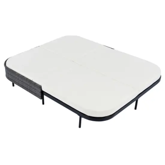 FIONECA Outdoor Rattan Daybed with Adjustable Backrest and Cushions, Black Frame & Beige Fabric image {13}