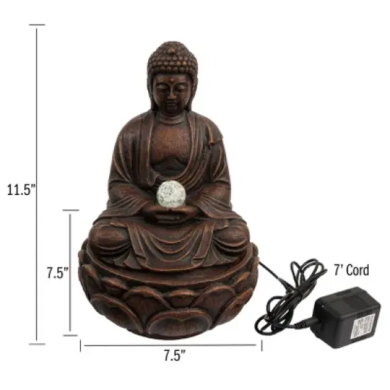 Tabletop Water Fountain- Sitting Buddha Statue with Rolling Glass Ball Multi-Colored LED Lights Electric Pump & Soothing Waterfall by Nature Spring image {1}