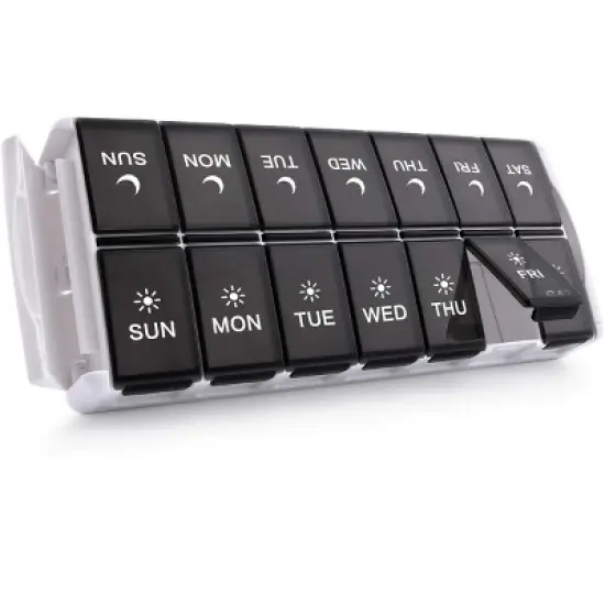 TookMag Weekly Medicine Pill Organizer Twice a Day, Easy Fill AM/PM Pill Box, Quick-Refill 7 Day Pill Cases for Vitamin,Fish Oil, Supplements, Black image {6}