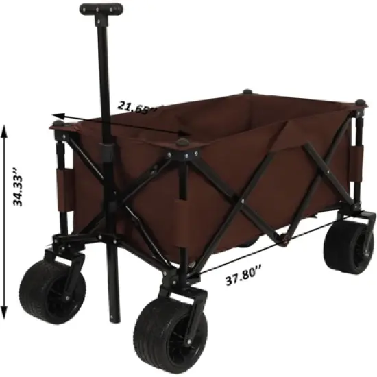 RISOKEYS Heavy-Duty 300lbs Capacity Folding Wagon Cart with Removable Waterproof Cover,for Beach Camping, All-Terrain Collapsible Cart,Brown image {2}
