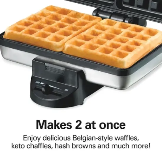 Hamilton Beach Belgian Style Waffle Baker 26009G: Nonstick Metal, 650W, Hand Wash, Silver, 72 sq in Grill Surface image {1}