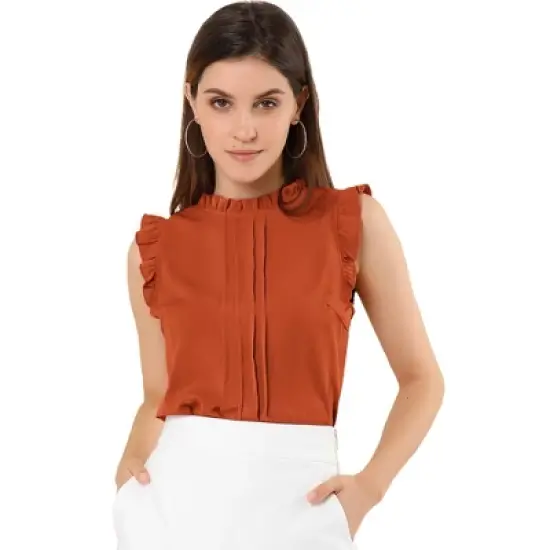 Allegra K Women's Ruffled Business Office 1950s Vintage Sleeveless Blouses image {14}