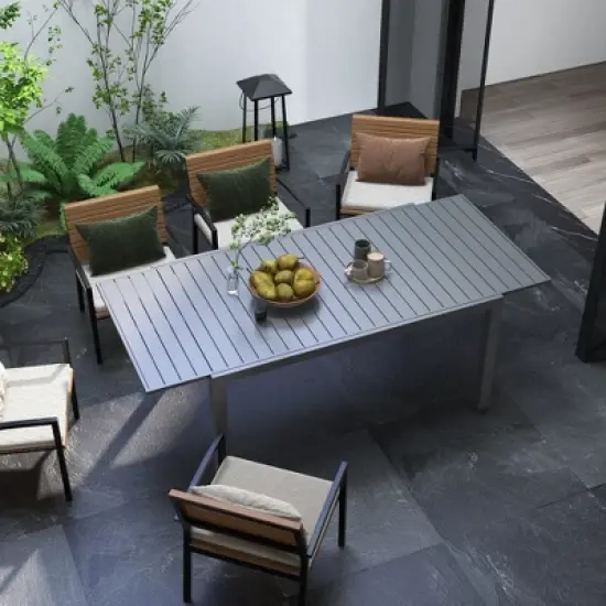 Syemin Patio End Table, Rectangular Outdoor Dining Table with All-Weather Faux Wood Top for Garden, Lawn, Patio, Gray, 59.1"*37"*28.7" image {6}