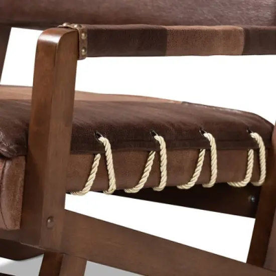 Rovelyn Faux Leather Walnut Finished Wood Lounge Chair Brown - Baxton Studio image {4}