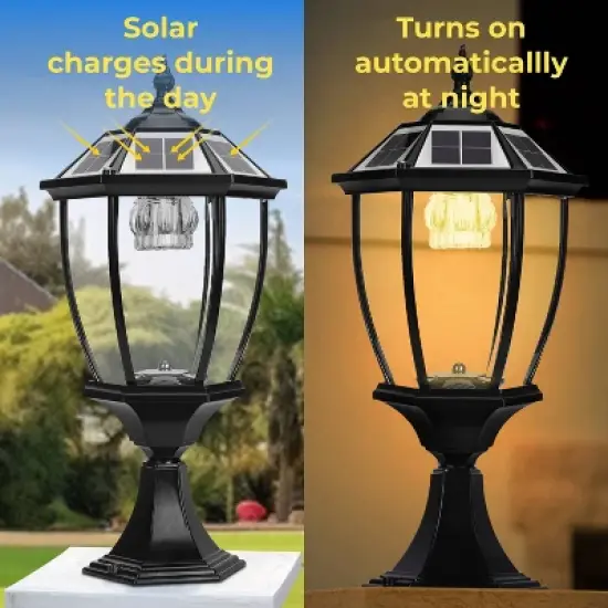 Techko Maid Solar Vintage Outdoor Pillar and Fence Post Light with Remote Black image {4}