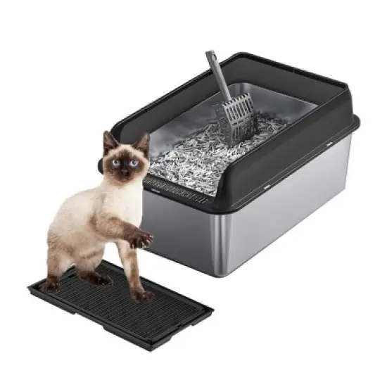 Stainless Steel Cat Litter Box with Lid, Large Litter Box for Big Cats Non-Stick Stainless Steel Cat Boxes with Double Layer Litter Mat and Scoop image {8}