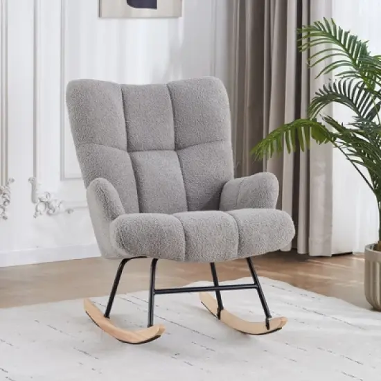 FERPIT Upholstered Teddy Velvet Accent Chair & Rocking Chair with Wingback Design image {6}
