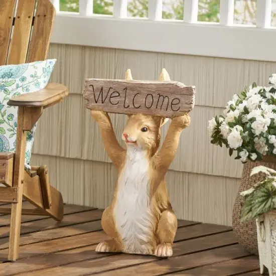 23.75" Concrete Corneu Outdoor Rabbit Garden Statue - White and Brown - Christopher Knight Home image {1}