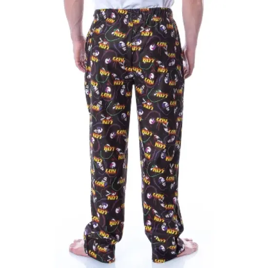 KISS Men's Allover Band Member Print Adult Loungewear Sleep Pajama Pants Black image {3}