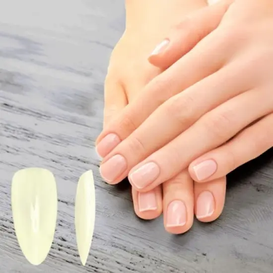 Unique Bargains Women's Full Coverage Almond Fake Nails Beige 1 Set image {1}
