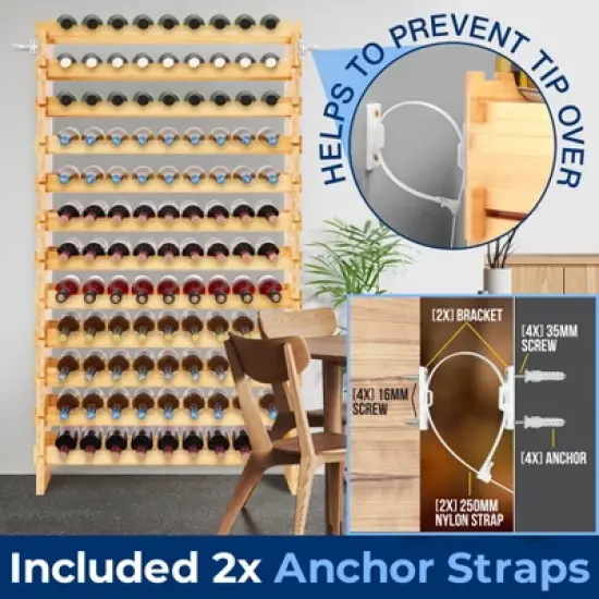 NutriChef 12-Tier Wine Shelf - 108 Bottle Capacity, Solid Bamboo Construction, Adjustable Shelves, Space-Saving Design image {3}