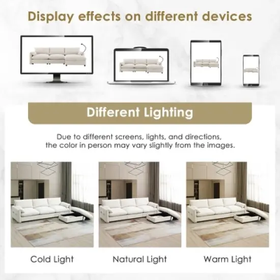 Whisen Oversized Chenille Sectional Sofa with Storage Ottoman and Pockets, Adjustable Phone Holder and Charging Ports image {8}