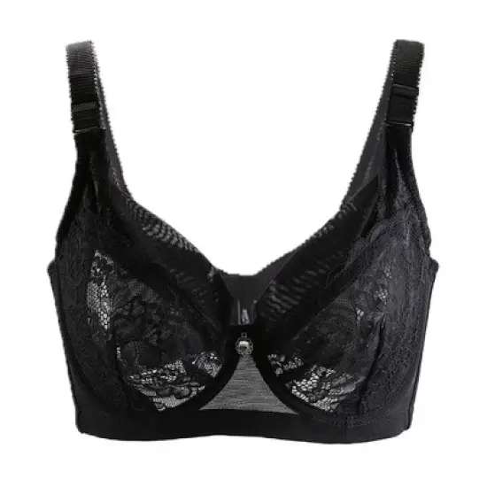 Allegra K Women Lace Semi Sheer Push up Non Padded Minimizer Underwire Lingerie Bra image {7}