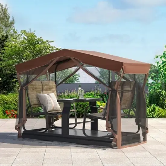 Erommy 4-Seat Patio Swing Chair Outdoor Glider Benches, Aluminum Frame, Canopy with Netting, Porch Glider Chair image {7}