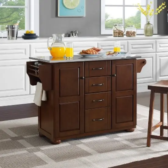 Eleanor Stainless Steel Top Kitchen Island Mahogany/Stainless Steel - Crosley image {1}