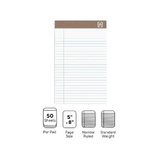 Staples Notepads 5" x 8" Narrow White 50 Sheets/Pad 12 Pads/PK (18592STP) TR58181/18592 image {2}