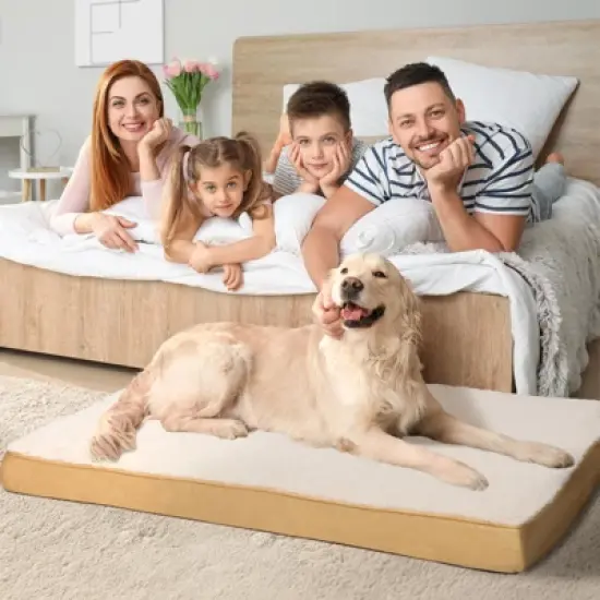 PureWags Orthopedic Dog Bed, Reversible Egg Crate Foam Pet Bed with Removable Washable Cover for Small, Medium and Large Dogs, Yellow image {4}