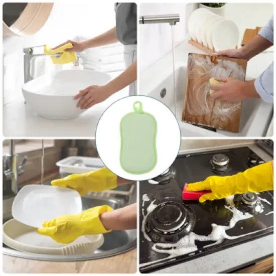 Unique Bargains Multipurpose Microfiber Kitchen Dish Sponge Pads 5 Pcs image {4}