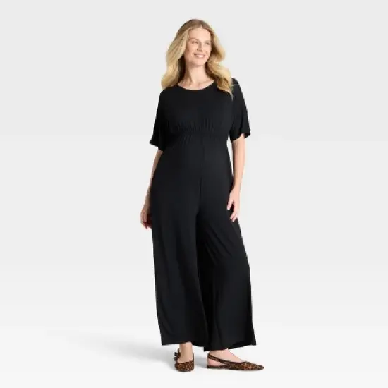 Short Sleeve Knit Maternity Jumpsuit - Isabel Maternity by Ingrid & Isabel&trade; Black image {2}