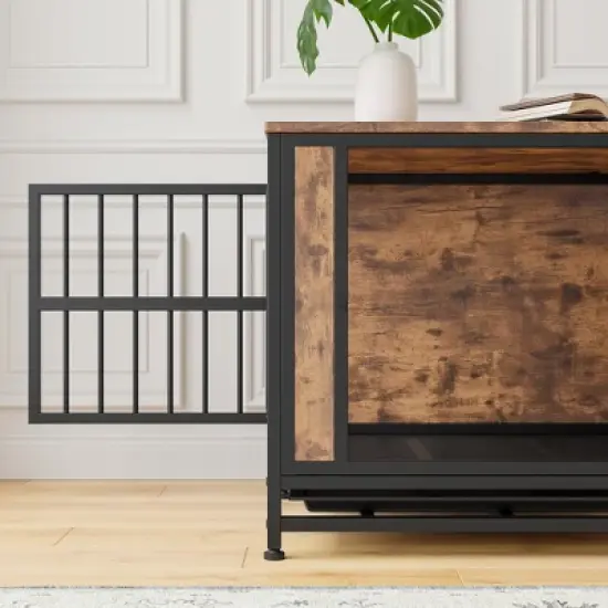 KWPZQEB Dog Crate Furniture, Wooden Dog Kennel Indoor with Double Door, Dog Cage with Pull-Out Tray, Dog House Side Table for Medium/Small Dog Use image {5}