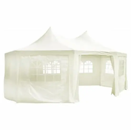 vidaXL Octagonal Party Tent - Durable and Water-Repellent Barbecue Shelter, Outdoor Canopy with Detachable Side Panels in Cream image {2}