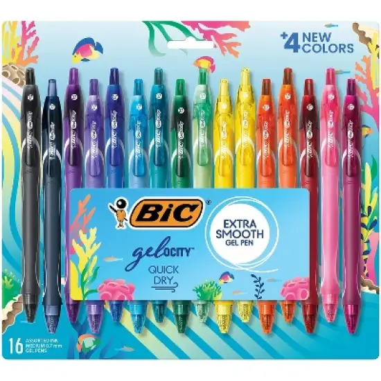 BIC Gel-ocity Quick Dry Retractable Gel Pens Medium Point 0.7mm Assorted Inks 16/Pack (RGLCGA16-AST) image {7}
