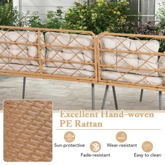 Costway 3 PCS Corner Patio Furniture Cushioned Sofa Set with Small Coffee Table Outdoor image {5}