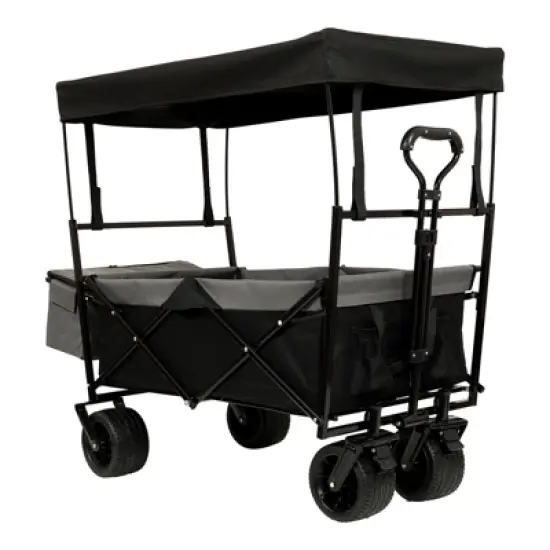 DSVIMOY Collapsible Wagon with Canopy, Wagon Stroller, Foldable Wagon for Camping, and Garden Use, Black, 45.28"*22.83"*38.78" image {3}