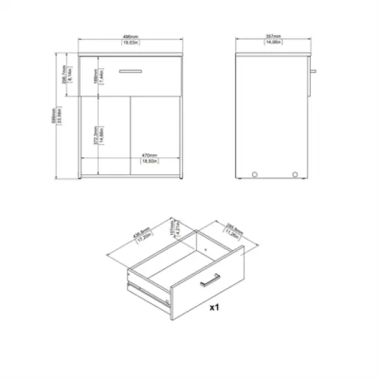 1 Drawer Nightstand in White - Tvilum image {8}