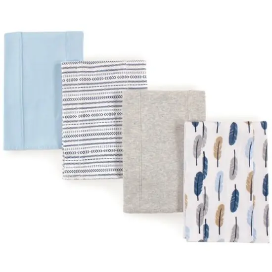 Touched by Nature Baby Boy Organic Cotton Burp Cloths 4pk, Boy Feathers, One Size image {1}