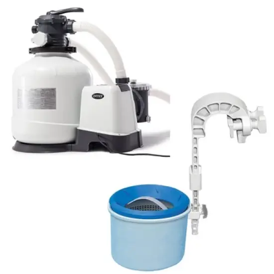 Intex 3000 GPH Sand Filter Pump with Automatic Timer for Above Ground Swimming Pools and Deluxe Wall Mounted Pool Surface Automatic Skimmer image {6}