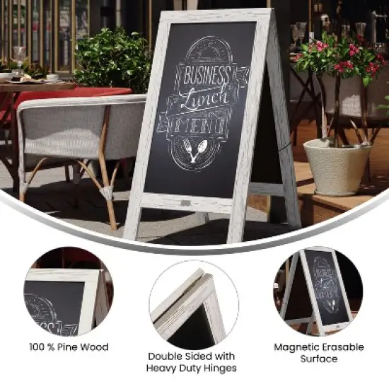 Flash Furniture Canterbury Wooden Indoor/Outdoor A-Frame Magnetic Chalkboard Sign Set with 8 Chalk Markers, 10 Stencils, Eraser, and 2 Magnets image {5}