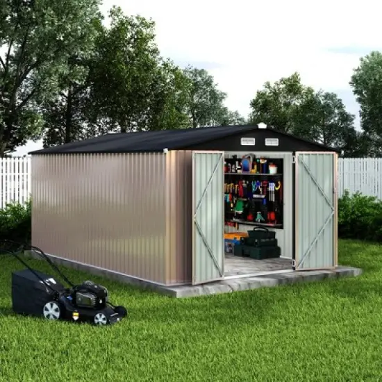 10x14 FT Commercial-Grade Metal Storage Shed - Extra Large Galvanized Steel Shelter with Lockable Doors & Air Vents image {6}
