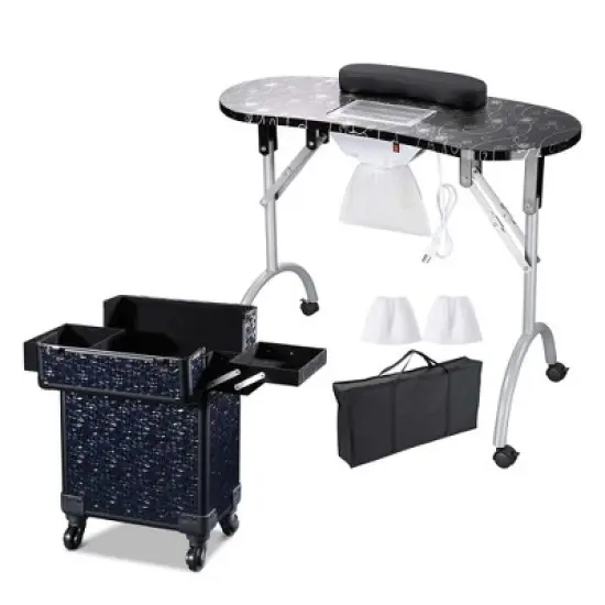 Byootique Manicure Table Nail Desk & Rolling Makeup Train Case Kit image {1}