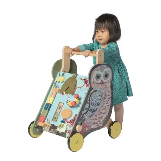 Manhattan Toy Wildwoods Owl Wooden Push Cart with Shape Sorter and Basket, Serrated Oval, Spinners, Bead Run and More image {8}