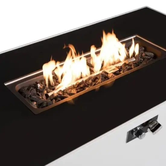 43" Rectangular Steel Outdoor Fire Pit Table with Smoked Glass Top and Lid image {9}