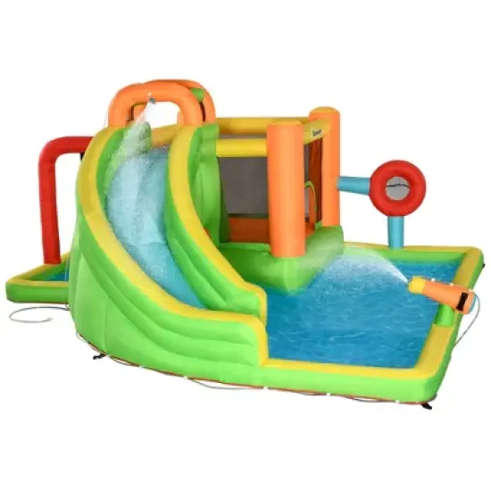 Outsunny 7-in-1 Inflatable Water Slide, Kids Castle Bounce House with Slide, trampoline, Pool, Ball-target, Boxing Post, Without Air Blower image {3}
