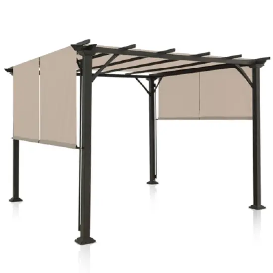 EAGLE PEAK 10'x10' Outdoor Pergola with Retractable Sunshade Canopy, Beige image {9}