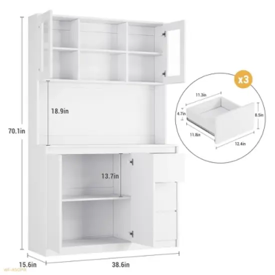 71" Tall Kitchen Pantry Cabinet with Adjustable Shelves, Microwave Space & Charging Station image {10}
