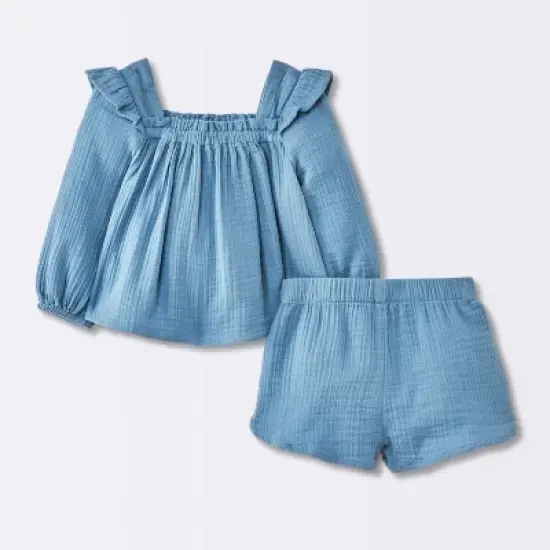 Baby Girls' 2pc Gauze Long Sleeve Top and Bloomer Set - Cloud Island&trade; Blue image {1}