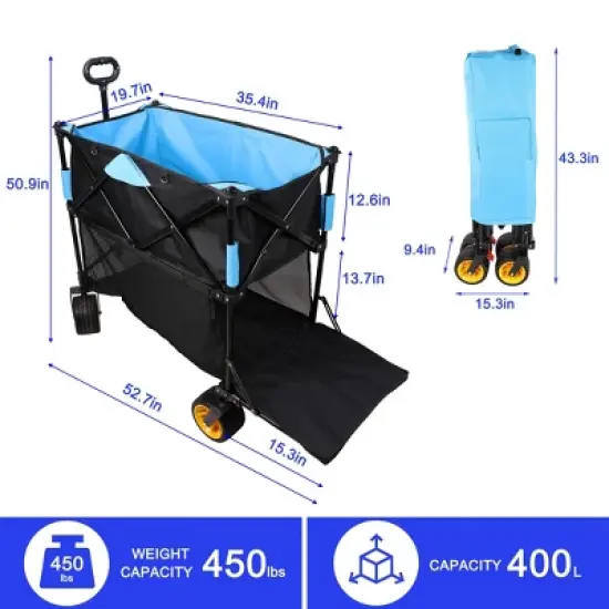 Gulches Extra Long Folding Wagon Cart - Black & Blue, 52.7"L x 19.7"W x 50.9"H, 450lbs Capacity image {2}