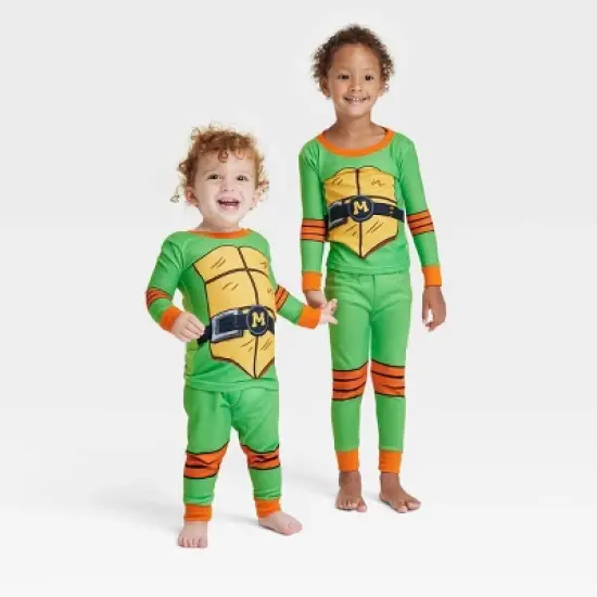 Toddler Teenage Mutant Ninja Turtles Halloween Matching Family Michelangelo Pajama Set - Green image {3}