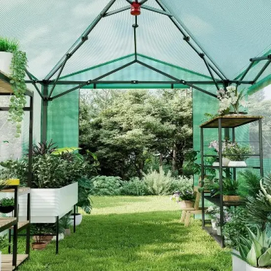 Portable Pop-Up Greenhouse For Outdoor Use, Featuring Zippered Doors And Mesh Window Walls, Heavy-Duty Pe Cover, Green. image {7}