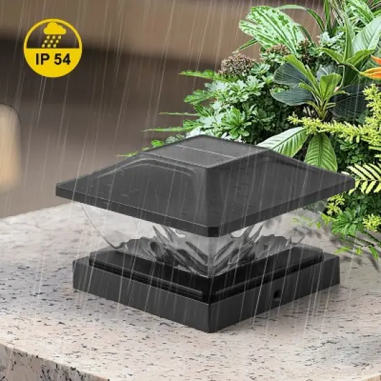 C Cattleya 3000K/5000K Black Solar LED Outdoor Post Cap Lights with Hammered Lens image {2}