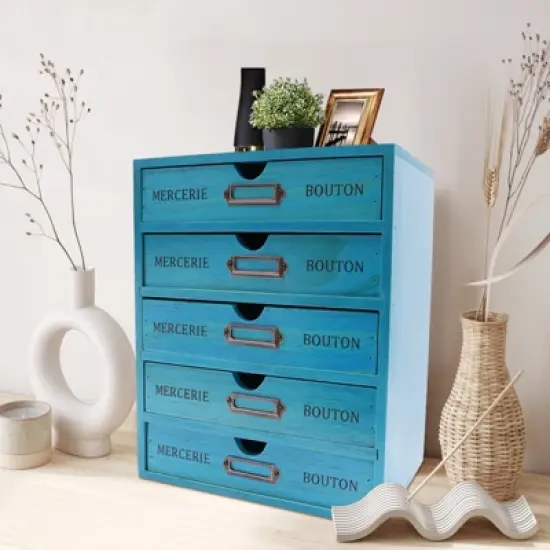 YIYIBYUS 5-Tier Drawer Cabinet, Desk Organizer Box, Blue image {1}