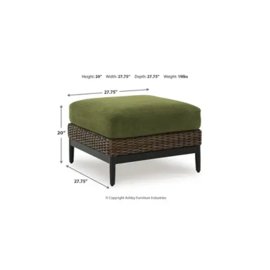 Signature Design by Ashley Horizon Hall Outdoor Ottoman with Cushion - All-Weather Resin Wicker - Green UV-Resistant Nuvella+ Fabric image {5}