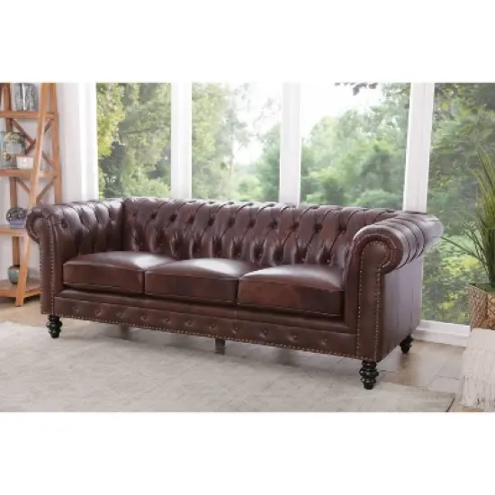 Grand Davenport Leather Sofa Brown - Abbyson Living image {1}