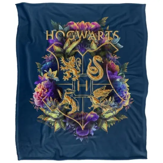 Harry Potter Hogwarts Multi-Colored Floral Crest Officially Licensed Silky Touch Super Soft Throw Blanket 50" x 60" image {1}