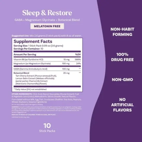 Natrol Sleep & Restore Calming Drink Mix for Restorative Sleep with Magnesium, GABA - Cherry - 10ct image {3}